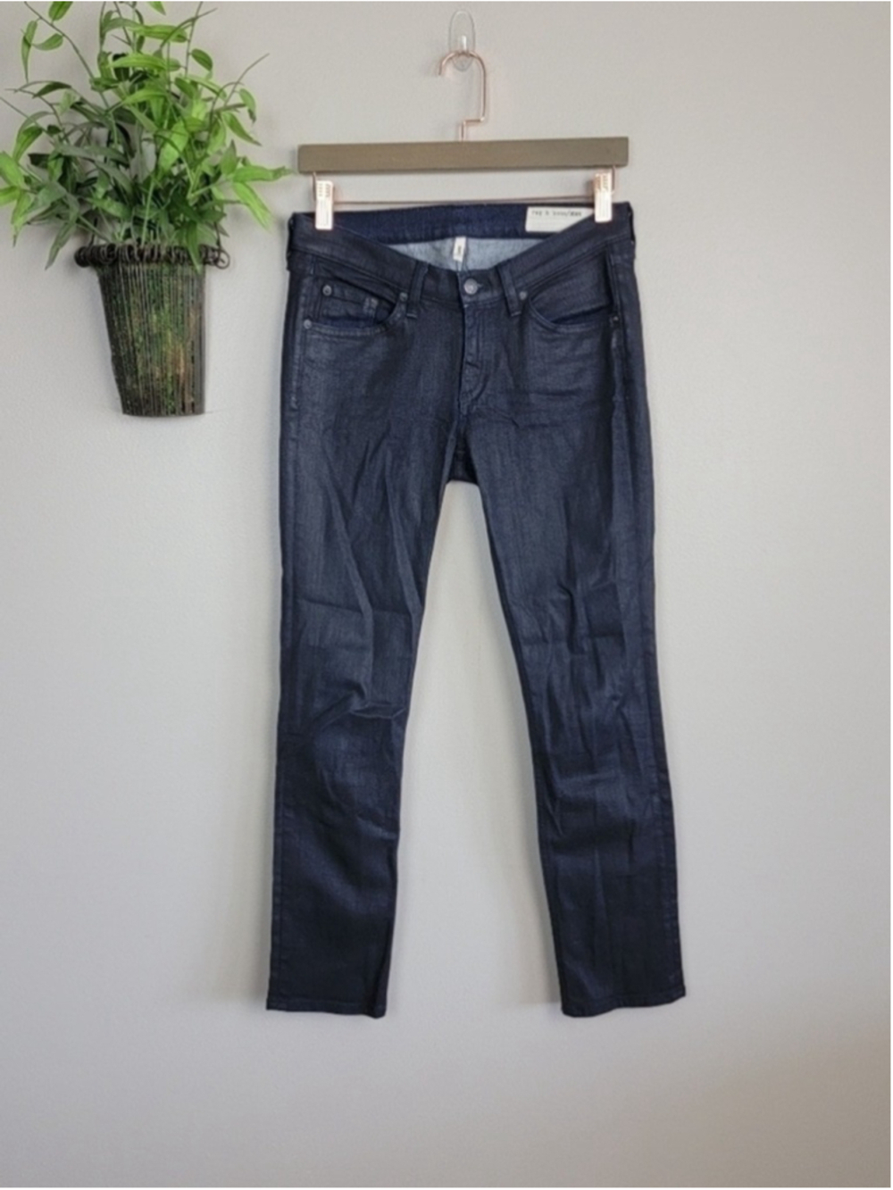 Rag & Bone Capri Coated Black Skinny Low Rise Crop Slim Ankle Cropped Jeans 26